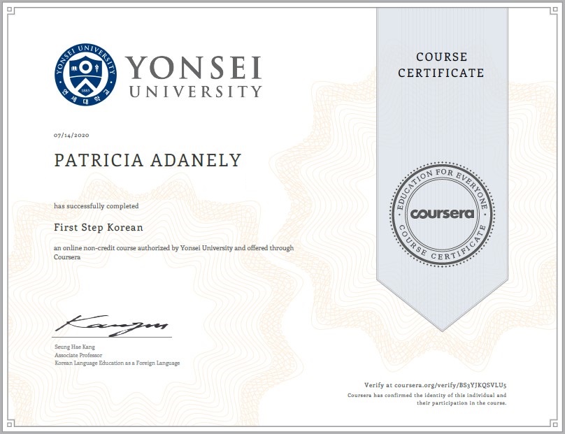 ejemplo certificado curso de coreano yonsei