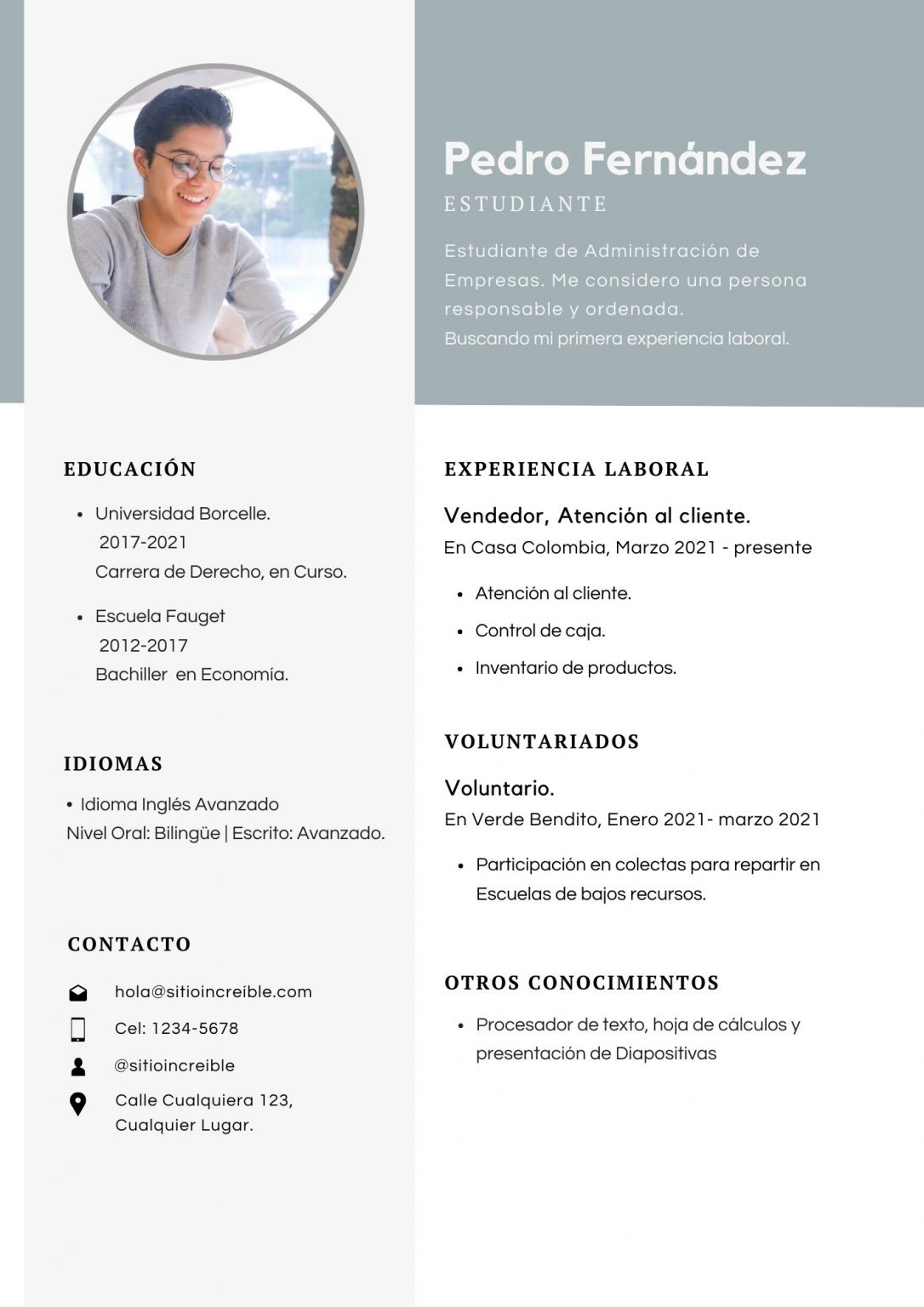 3 Ejemplos De Curr Culum Vitae Plantillas Para Editar En Word   Cv Curriculum Hombre Simple Gris 1086x1536 