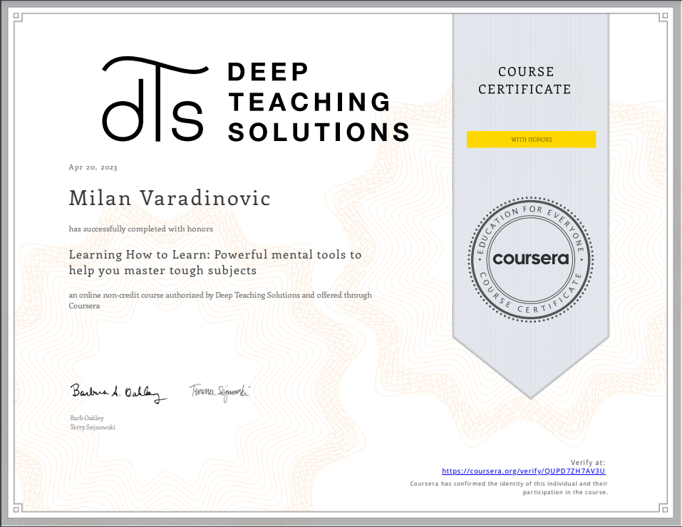 certificado curso aprendiendo a aprender